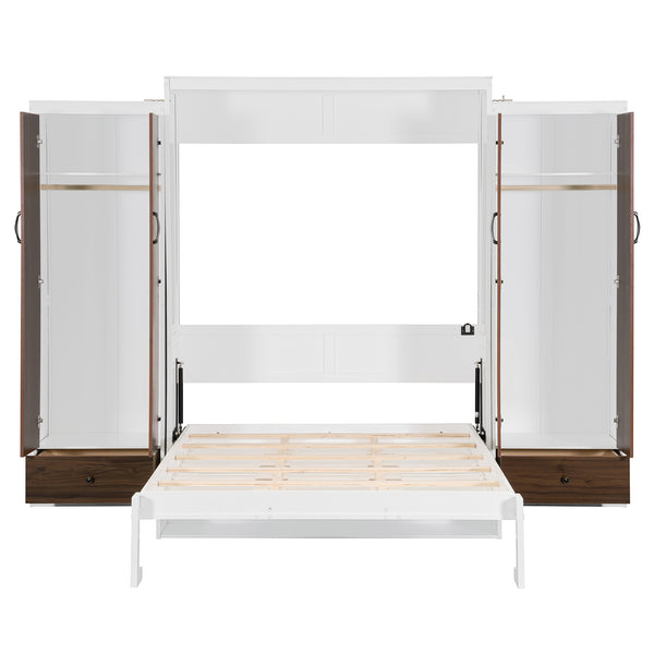 English Elm Queen Murphy Wall Bed with Fold Down Desk Dual Wardrobes and Drawers in White LP000925AAK