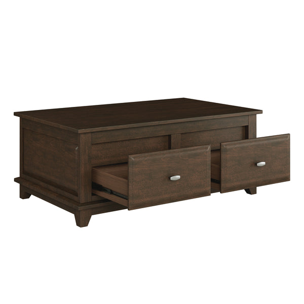 English Elm Transitional Lift Top Coffee Table Birch Veneer Cherry Finish with Two Storage Drawers B011P459303