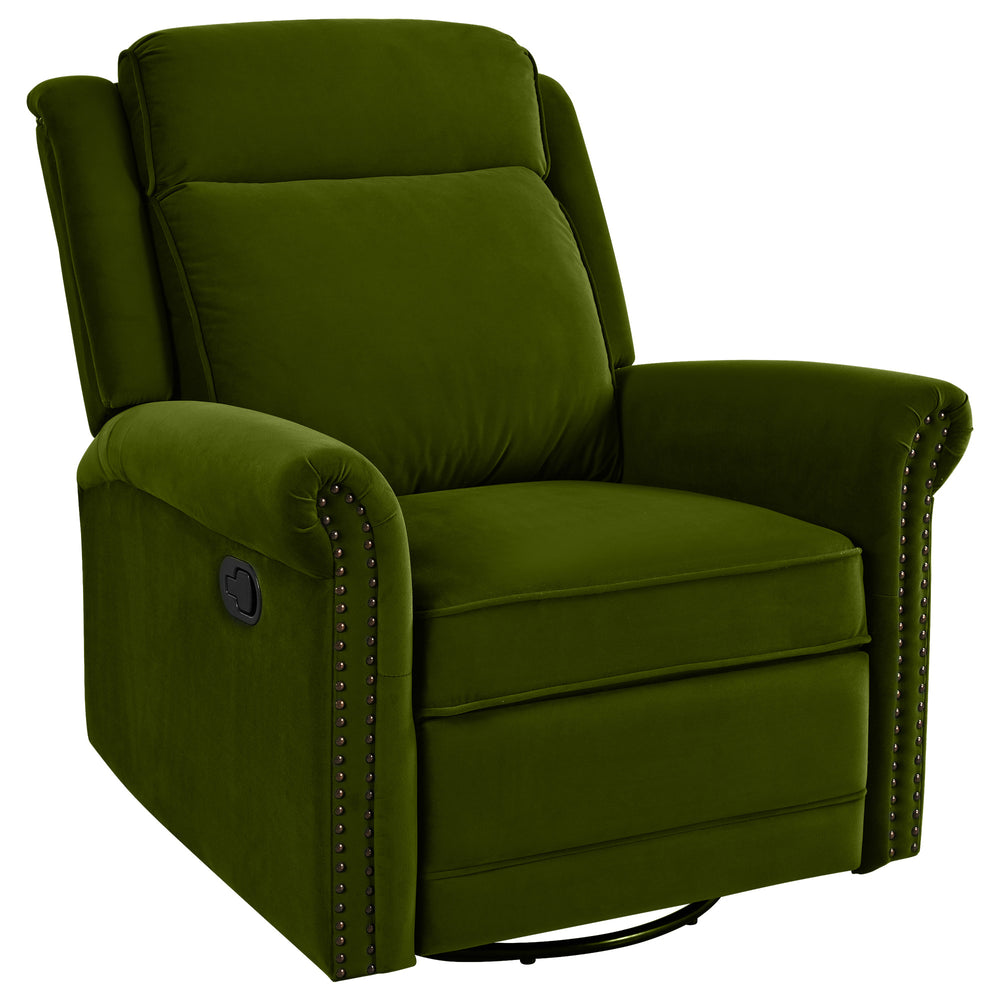 English Elm Christopher Knight Home® - 360° Swivel Recliner Plush Velvet Manual Rocker with Infinite Recline Support for Living Room Comfort Green N763P202666E