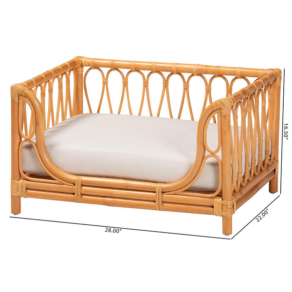English Elm Bohemian Woven Rattan Pet Bed with Raised Sides Removable Cushion Honey Finish B2750P467747