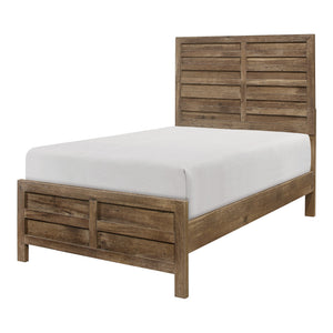 English Elm Weathered pine full bed with modern linear headboard and rustic faux wood veneer for cozy charm Brown Mix 45 L x 36.5 W x 5.25 H B011S01798