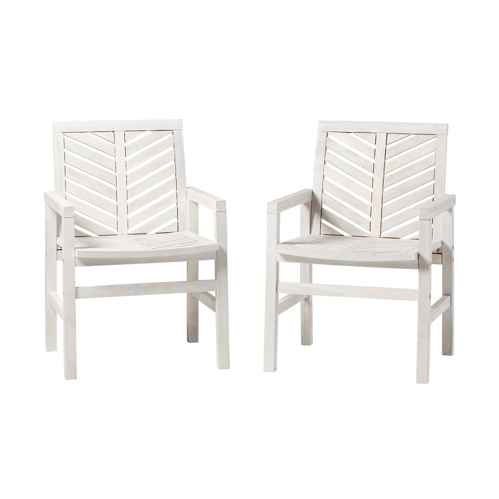 English Elm Walker Edison - Modern Acacia Patio Chairs Set of 2 — White Washed Chevron Design, Contoured Seats, Durable Outdoor Wood Finish B185P169303