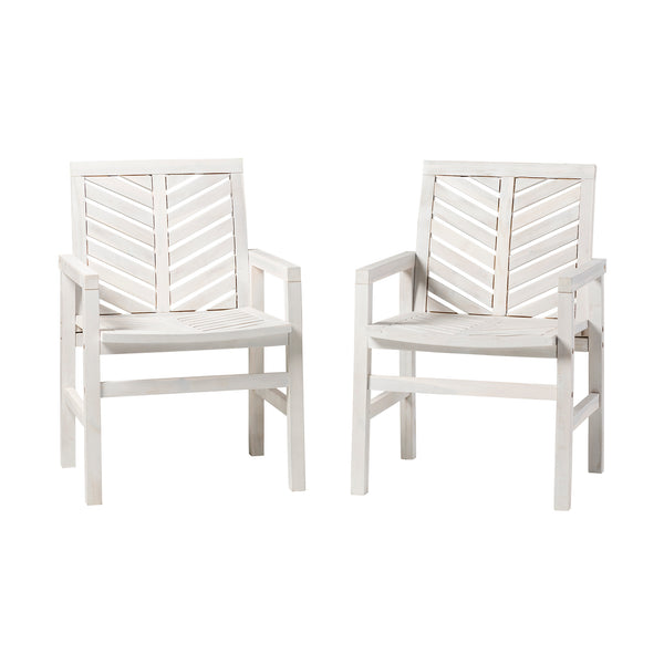 English Elm Walker Edison - Modern Acacia Patio Chairs Set of 2 — White Washed Chevron Design, Contoured Seats, Durable Outdoor Wood Finish B185P169303