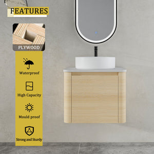 English Elm 24'' Wall-Mounted Bathroom Vanity With Soft-Close Door & Stylish Ceramic Sink For Small Spaces W999S00457