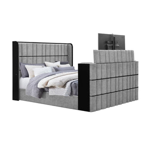 English Elm Isaiah Ultra-Soft Upholstered 5PC Bedroom Set with 50" TV Lift, LED, Speakers & Fireplace Queen B201S00407