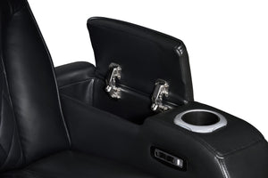 English Elm Jazz Black Leather Aire 3-Piece Power Reclining Sofa Set With Bluetooth Speakers & Usb Ports B061S00927
