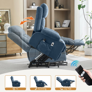English Elm Swivel Rocker Recliner with Massage Heat and Usb Port for Living Room Comfort Blue W1521P425520