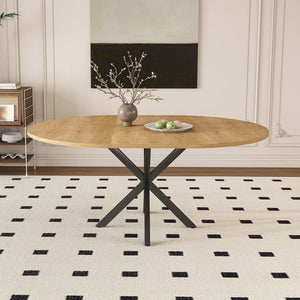 English Elm Extendable Round Oak Finish Dining Table Seats Six with Steel Base Modern Kitchen W2700P420811