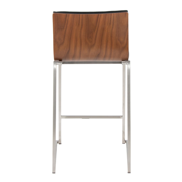 English Elm Mason Mara 26" Contemporary Counter Stools Set Of 2 - Stylish Black Faux Leather & Walnut Wood Design B202P222081