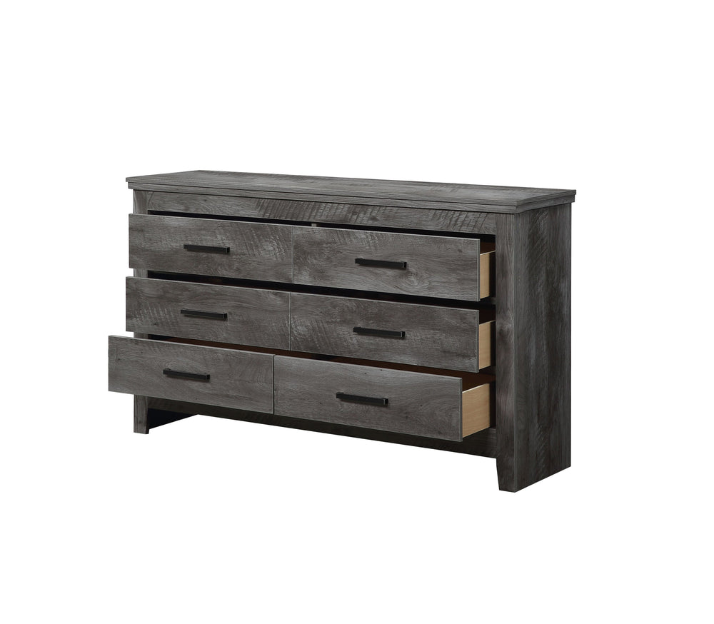 English Elm Vidalia 6-Drawer Rustic Gray Oak Dresser with Dovetail Drawers, Metal Glides & Modern Pull Handles B2726P261871