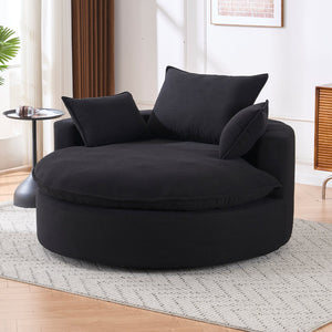 English Elm 360 Swivel Corduroy Barrel Lounge Chair with Pillows for Living Room or Bedroom Black W1752P410945