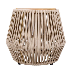 English Elm Acacia Wood Round Side Table Handwoven Rope Base Outdoor Coastal Boho Accent N770P380264B