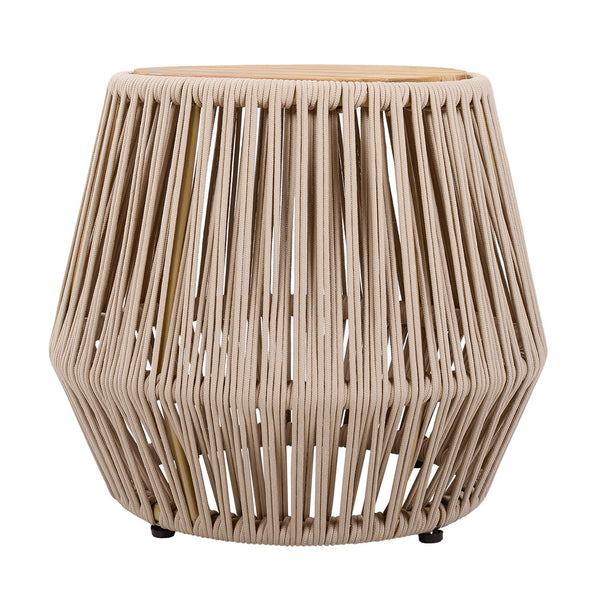 English Elm Acacia Wood Round Side Table Handwoven Rope Base Outdoor Coastal Boho Accent N770P380264B