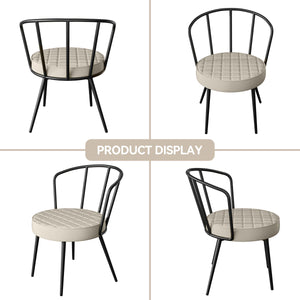 English Elm Dining Chairs Set Of 2 – Mid-Century Modern Armless, Ergonomic Beige Leather Seat, Sturdy Metal Legs T3950P394504