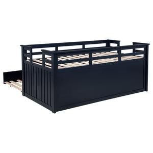 English Elm Starboard Twin Captain Bed with Trundle Storage Drawers and Guardrails for Kids B062S01453
