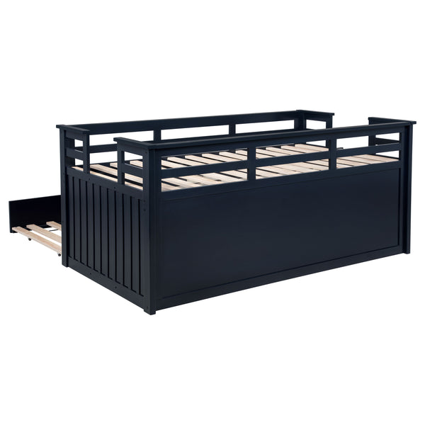 English Elm Starboard Twin Captain Bed with Trundle Storage Drawers and Guardrails for Kids B062S01453
