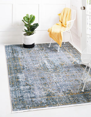 Unique Loom Baracoa Fidel Machine Made Border Rug Gray, Blue/Ivory/Teal/Yellow 8' 4" x 10' 0"