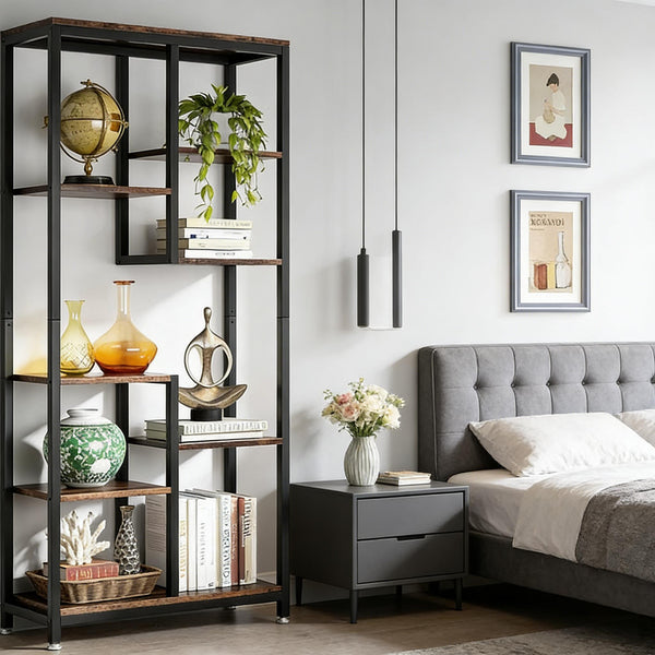 English Elm Display Cabinet Wall Mounted 5 Tier Glass Door Shelving for Collectibles Matte Black T3971P449846