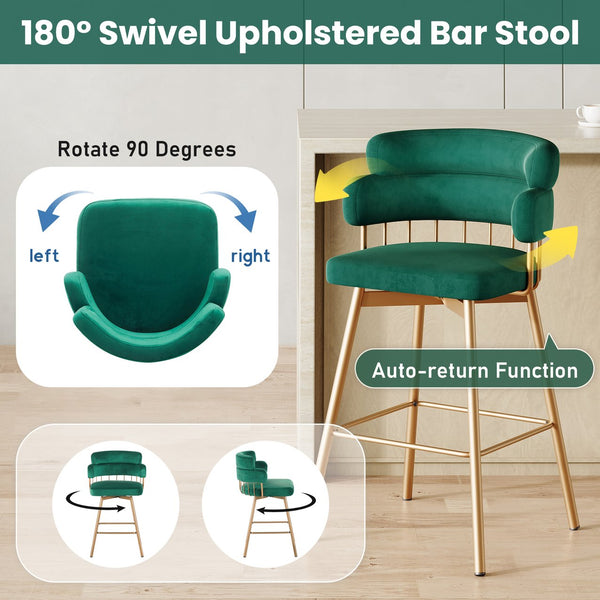 English Elm Christopher Knight Home® - 26" 26" Counter Height Bar Stools Set of 2 Green 180° Swivel Upholstered Bucket Seats with Gold Legs for Kitchen Island Cafe Pub Comfort Durability 26" N762P271582F