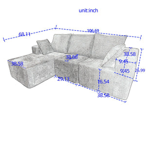English Elm Corner Modular Sectional Sofa with Plush Fabric Converts to Loveseat or Guest Bed Beige W3064S00001
