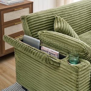 English Elm 80 Inch Green Corduroy Sofa Bed - Multi-Functional, Space-Saving Design With Cup Holders & Comfort! W1658P269825