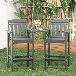 English Elm Tall Adirondack Chairs Set of 2 with Removable Tray & Umbrella Hole, Wood-Grain HDPE Bar Stools for Patio Comfort and Durability Grey T3623P408129
