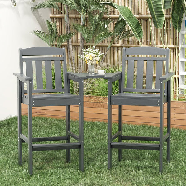 English Elm Tall Adirondack Chairs Set of 2 with Removable Tray & Umbrella Hole, Wood-Grain HDPE Bar Stools for Patio Comfort and Durability Grey T3623P408129