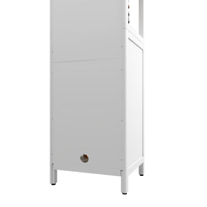 English Elm A 52ft White Linen Tower Bamboo Storage Cabinet — Slim Tall Freestanding Organizer for Small Spaces W2207P242507