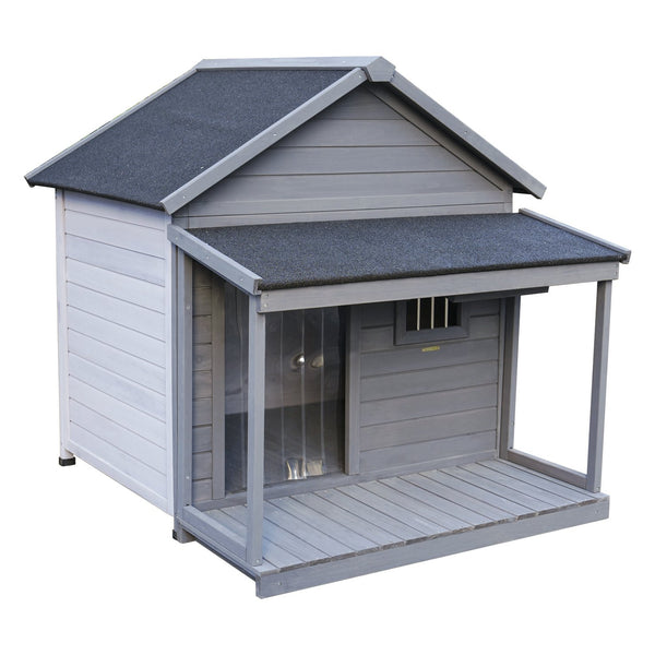 English Elm Large Breed Outdoor Doghouse Solid Fir Wood Covered Porch Weatherproof Asphalt Roof W1431S00011