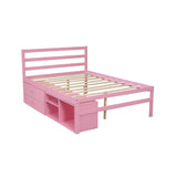 English Elm Full Size Wood Platform Bed With Removable Storage Shelves, Built-In Two Storage Drawers For Added Convenience, Pink