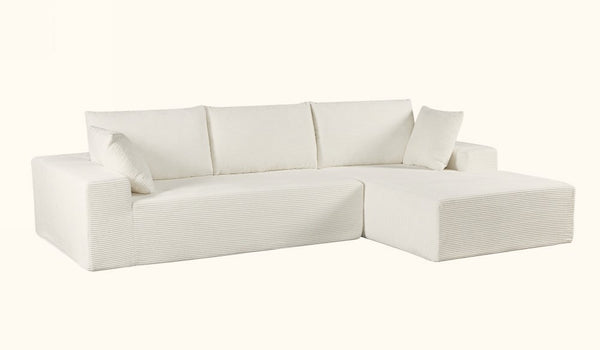 English Elm Cozyform Convertible Sectional Sofa – Plush Ivory Corduroy Couch With Sleeper Functionality, No Assembly! B2735P359716