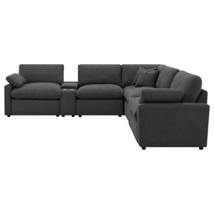 English Elm Dark Grey Modular Sectional with Power Recliners Consoles and Lift Top Storage B062S01848