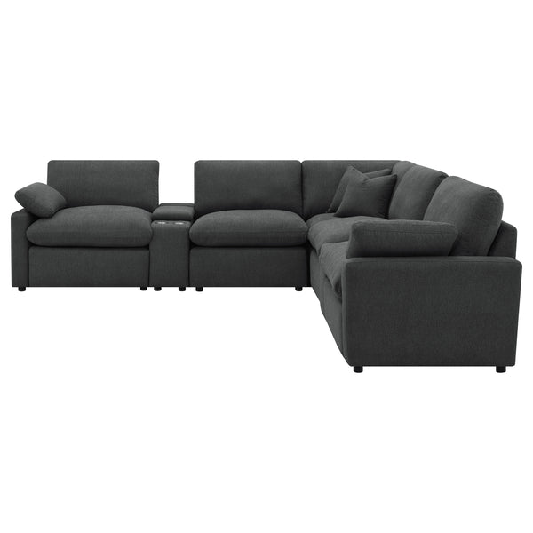English Elm Dark Grey Modular Sectional with Power Recliners Consoles and Lift Top Storage B062S01848