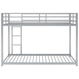 English Elm Twin Over Twin Metal Bunk Bed Low Profile with Full Guardrail Ladder Quiet Steel Frame Sturdy Support Silver MF285535AAN