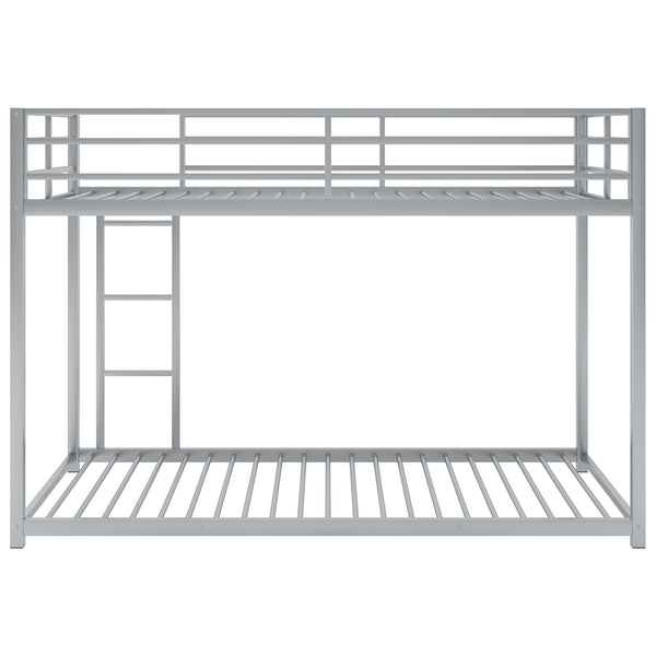 English Elm Twin Over Twin Metal Bunk Bed Low Profile with Full Guardrail Ladder Quiet Steel Frame Sturdy Support Silver MF285535AAN