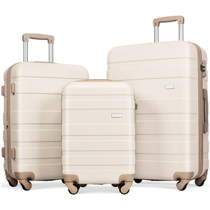 English Elm Luggage Set 3 Piece Abs Hardshell Spinner Suitcase with Tsa Lock Ivory Gold Trim N726P203164R