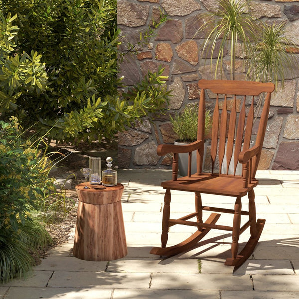 English Elm Outsunny Outdoor Wood Rocking Chair For Garden & Patio - 350 Lbs Capacity, High Back Comfort Rocker W2225P174333-GIGA