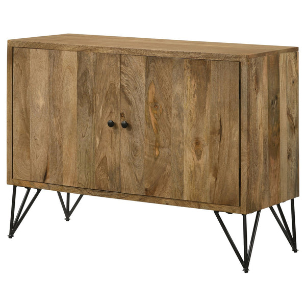 English Elm Eileen Natural Wood 2-Door Accent Cabinet with Metal Legs, Mango Grain Finish, Modern Storage Centerpiece B062P344966