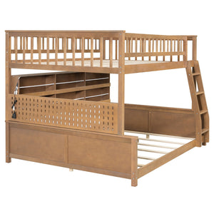 English Elm Full Xl Over Queen Bunk Bed Pinewood Frame with Led Lights Shelving Pegboard Brown LT000279AAP
