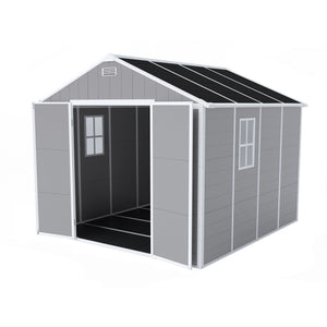 English Elm Campcraft 8x8 Ft Resin Storage Shed with Uv Resistant Polypropylene Panels and Hd Windows W1598S00013