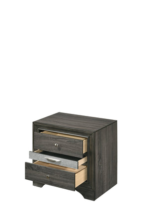 English Elm Naima Gray Finish Nightstand with Jewelry Drawer, Textured Surface, Silver Knobs, Elegant Curved Legs B2726P261247