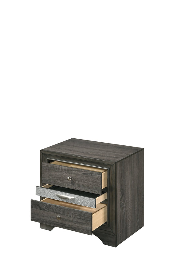 English Elm Naima Gray Finish Nightstand with Jewelry Drawer, Textured Surface, Silver Knobs, Elegant Curved Legs B2726P261247