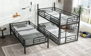 English Elm Twin Triple Metal Bunk Bed Matte Powder Coated Frame with Full Safety Guardrails Black W1580S00578