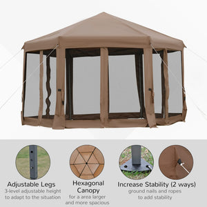 English Elm Outsunny 13' X 11' Hexagonal Pop-Up Gazebo With Adjustable Height, Mesh Sidewalls & Steel Frame W2225P200701-GIGA