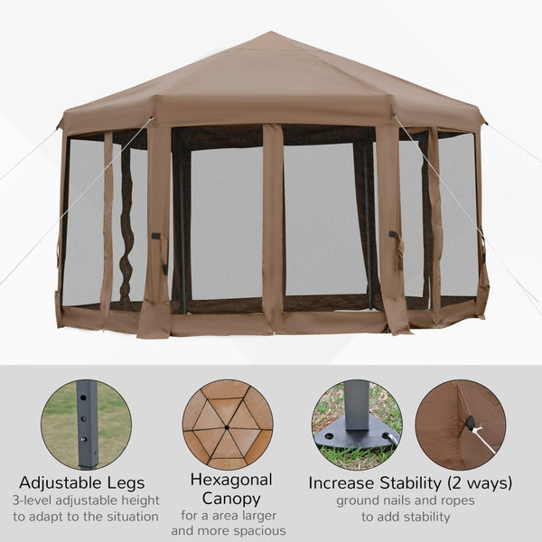 English Elm Outsunny 13' X 11' Hexagonal Pop-Up Gazebo With Adjustable Height, Mesh Sidewalls & Steel Frame W2225P200701-GIGA