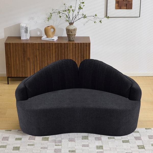 English Elm Curved Two Seat Chenille Sofa Sculptural Wave Design for Studio and Small Living Rooms Black W3612P422593