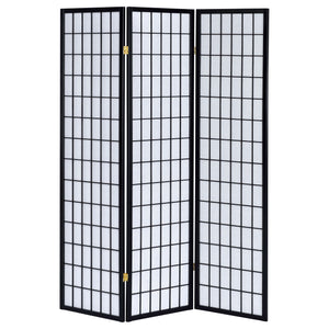 English Elm Porch 3-Panel Shoji Room Divider Screen with Warm Wood Grain, Lightweight Paper Panels, Minimalist Light Diffuser Black B062P331076