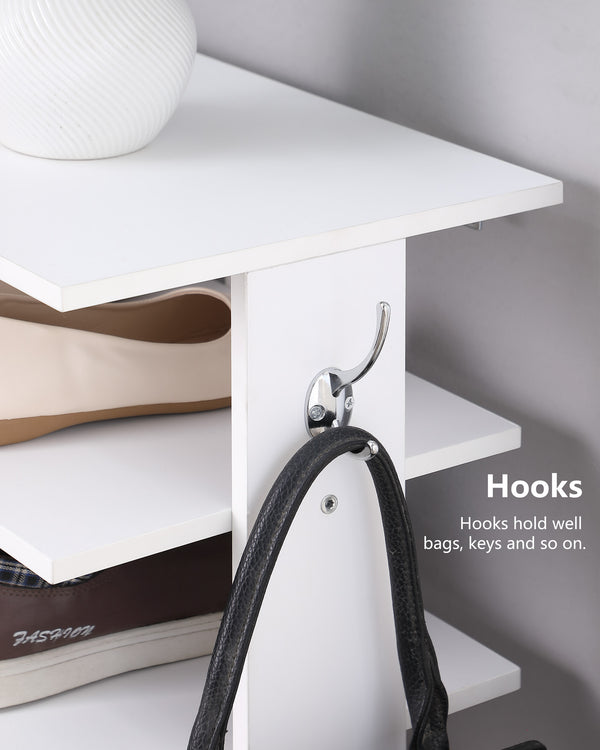 English Elm Vertical 7-Tier Shoe Rack with Hooks — Space-Saving White Organizer for Entryway, Closet, Garage W3151P345978