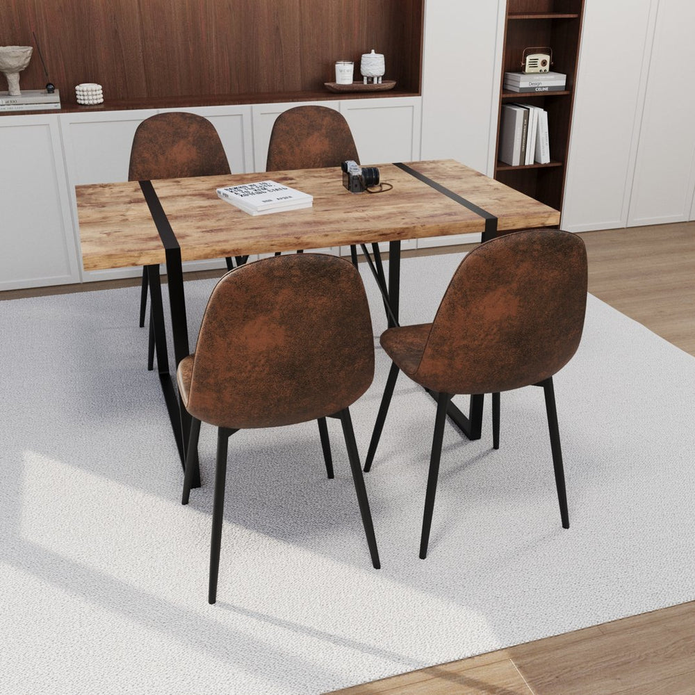 English Elm 55" Dark Wood Dining Table Set With 4 Suede Chairs - Modern Industrial Style For Cozy Spaces W2189S00626