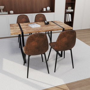 English Elm 55" Dark Wood Dining Table Set With 4 Suede Chairs - Modern Industrial Style For Cozy Spaces W2189S00626